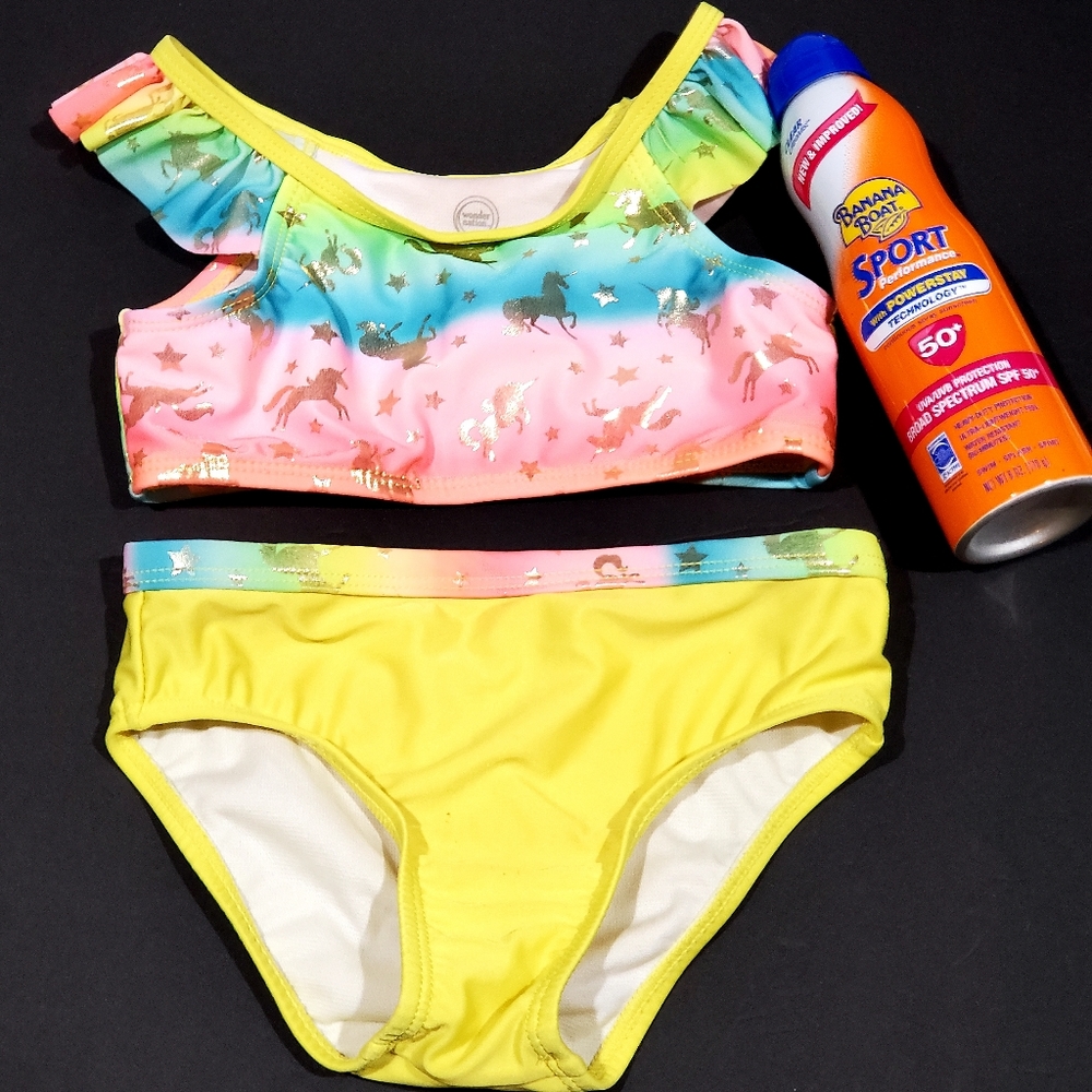 Wonder Nation Yellow 2 Piece Unicorn Print Tankini Bikini Swim Suit Size 4T